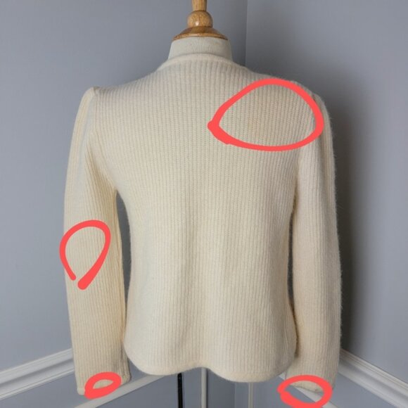 SUSAN BRISTOL Cream Wool Blend Embroidered Flowers Patch Pocket Open Cardigan M - Picture 11 of 11